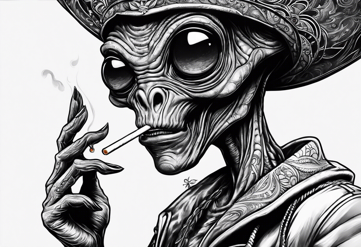 an alien smoking a cigarette tattoo idea