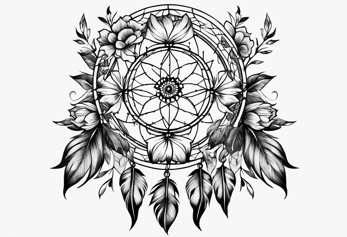 floral dreamcatcher tattoo idea