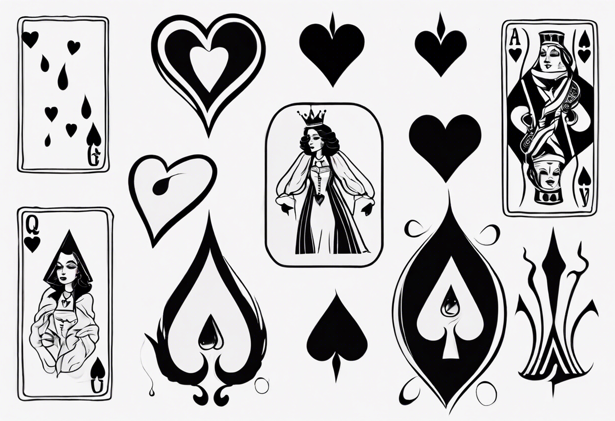 simple queen of hearts crying black tears, with blank eyes tattoo idea