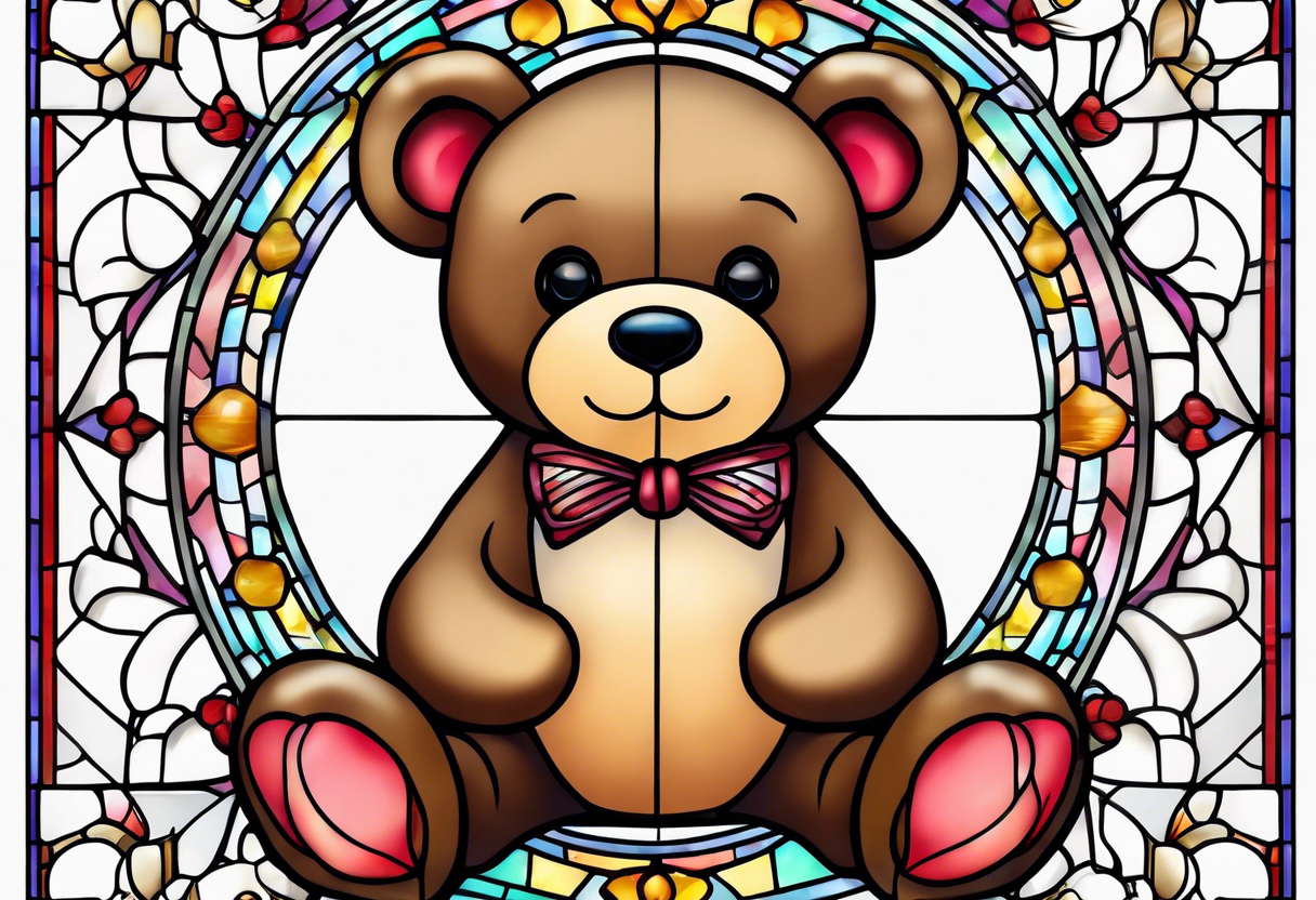 Cute teddy bear stained glass tattoo idea