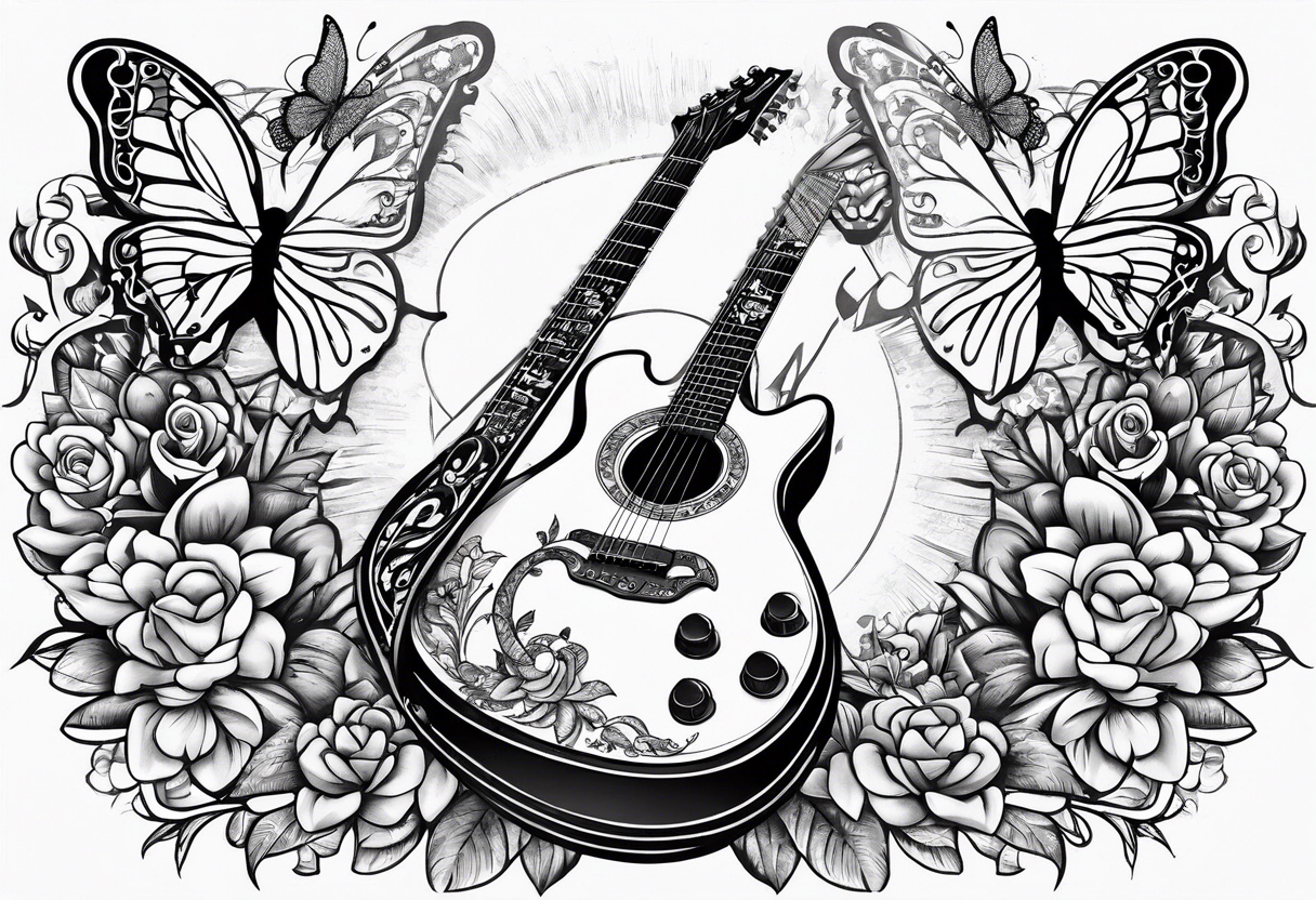 Guitar, butterfly, rainbow, sonic the hedgehog tattoo idea