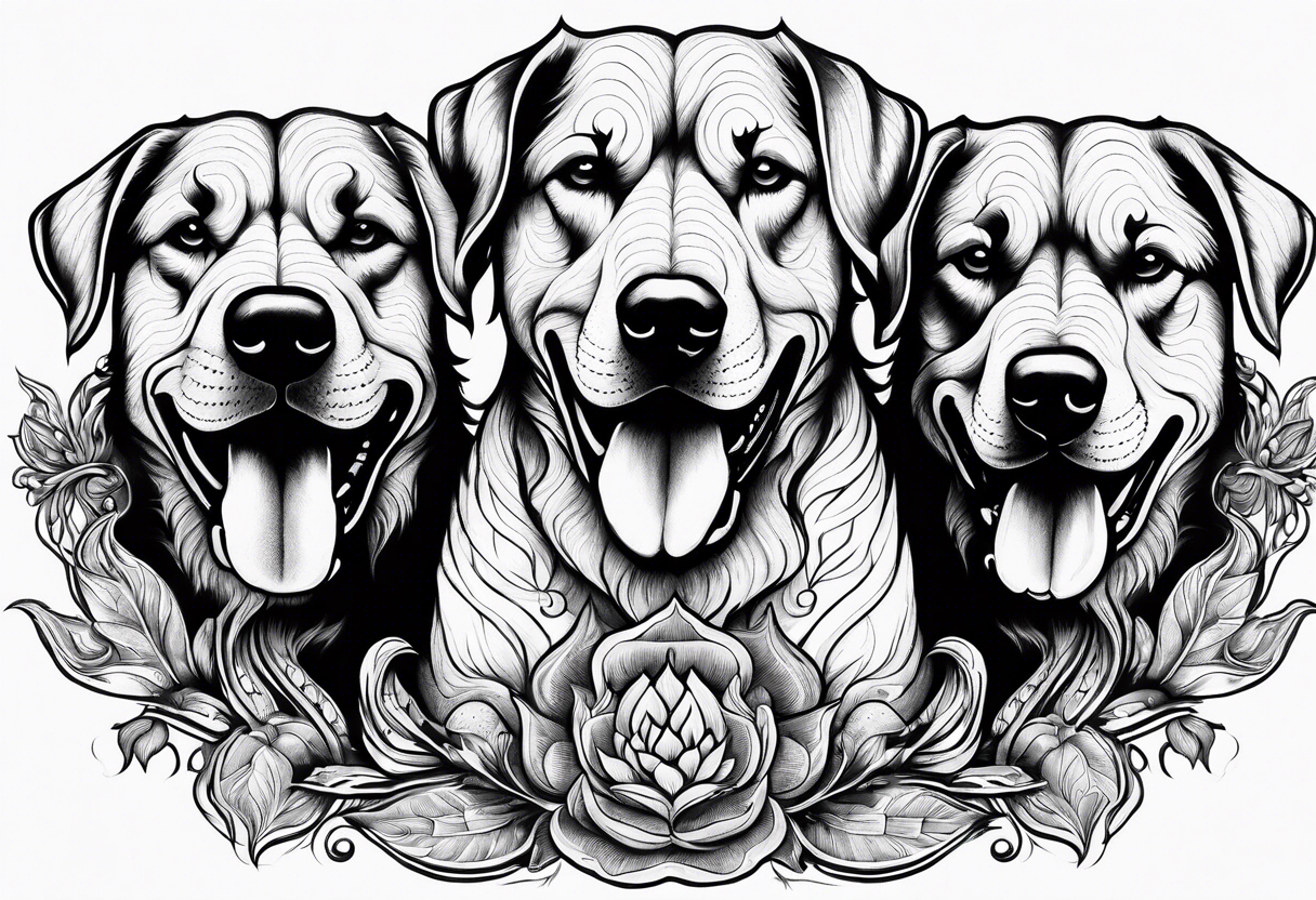 A three headed dog standing in fire tattoo idea