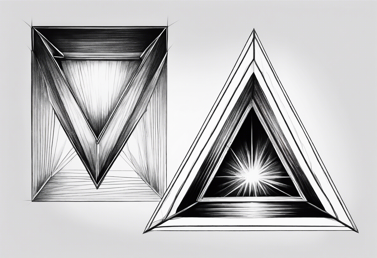 a ray of light entering a simple, flat, triangle prism glass from the left side and getting dispersed into colours tattoo idea