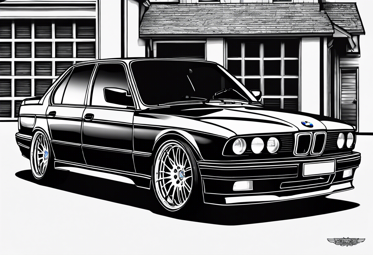 1995 Bmw M5 with supercharger standing out of hood tattoo idea