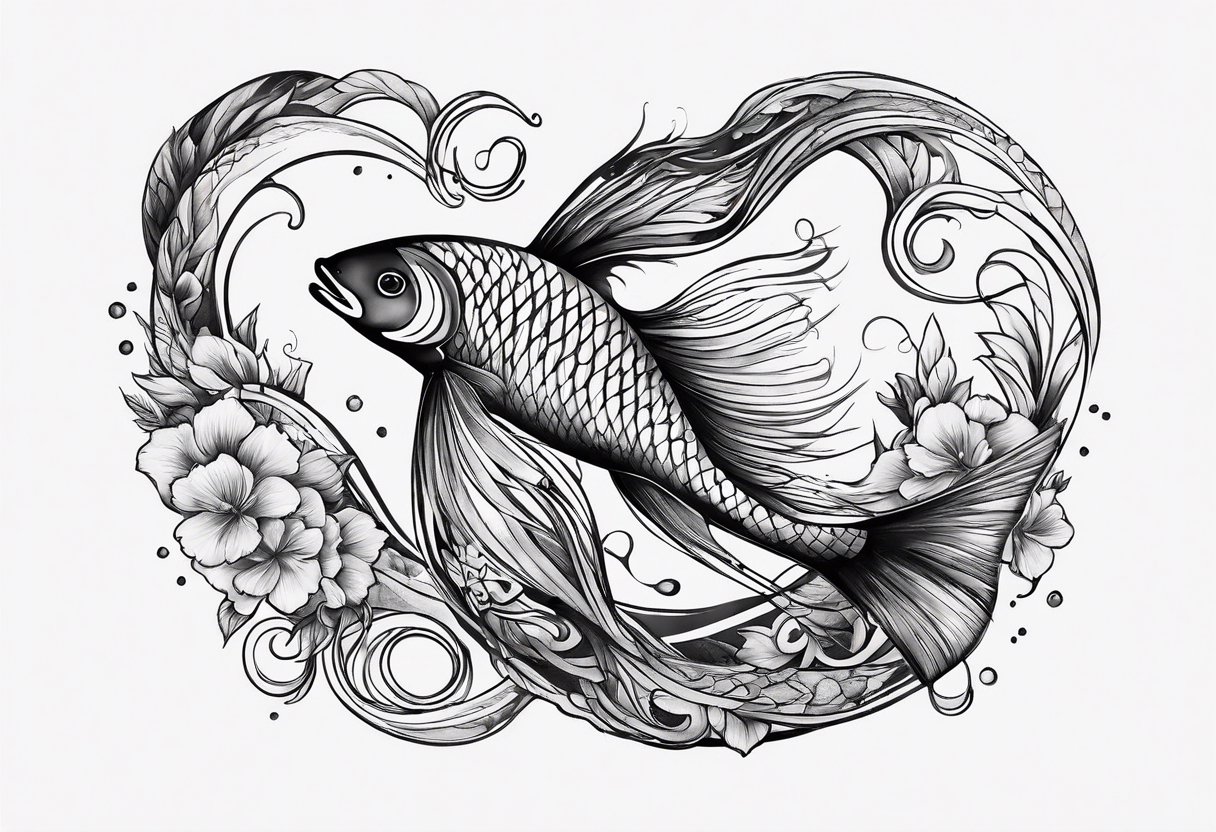 Infinity symbol with coi fish and name tattoo idea