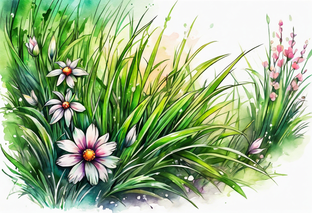 a small patch of grass with a flower beginning to bloom tattoo idea