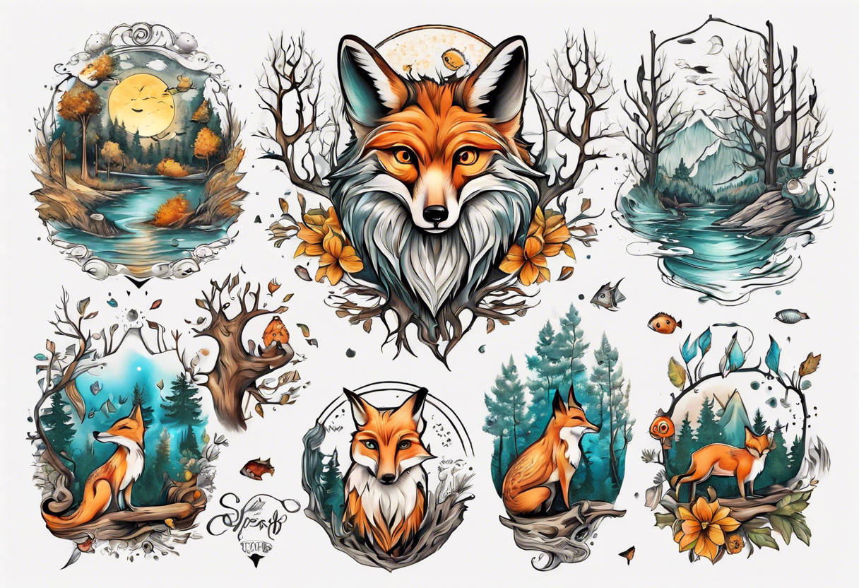 sonne, eule  wald, fuchs 
baum, sapere aude, Wasser, fisch tattoo idea