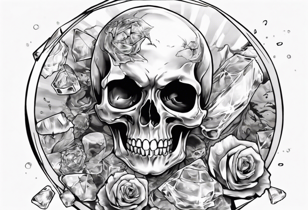 A happy, looking to the left scull, inside the glass with ice and piece of lime tattoo idea