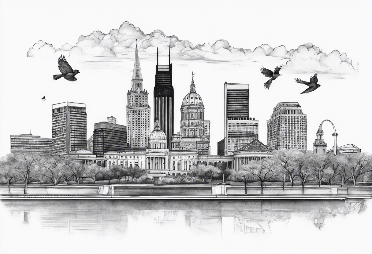 saint louis skyline sleeve with cardinals tattoo idea