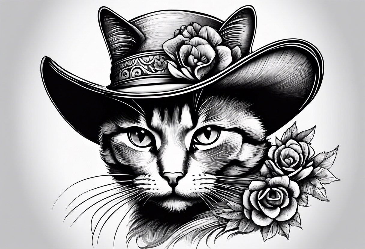 cat with a large hat funny tattoo idea