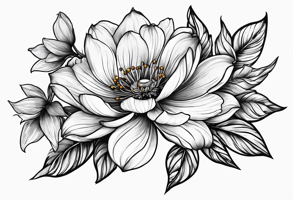 January, February, April, June, July, September birth flower tattoo idea