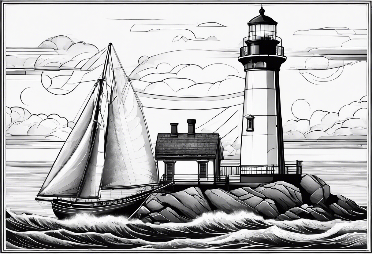 maritime lighthouse with 2 large sails attached. tattoo idea