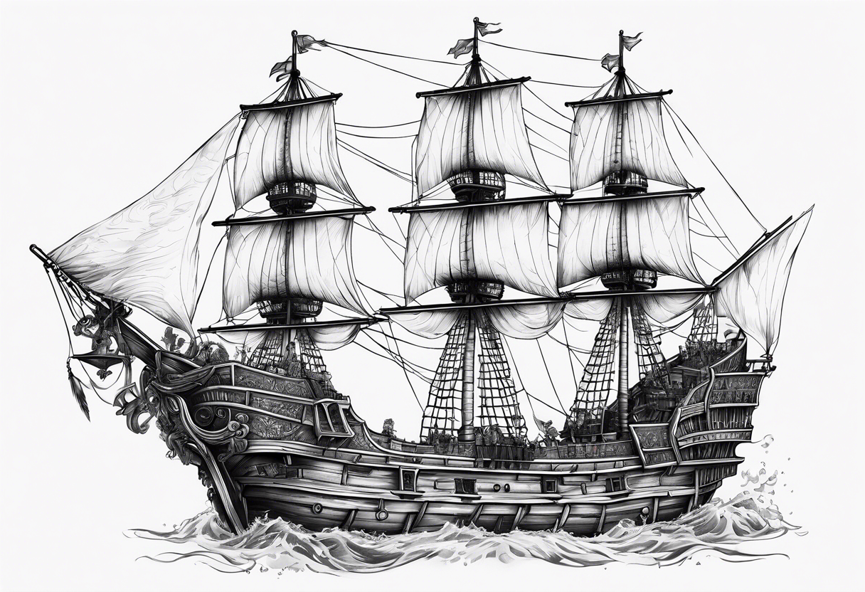 A pirate ship made of skeletons tattoo idea