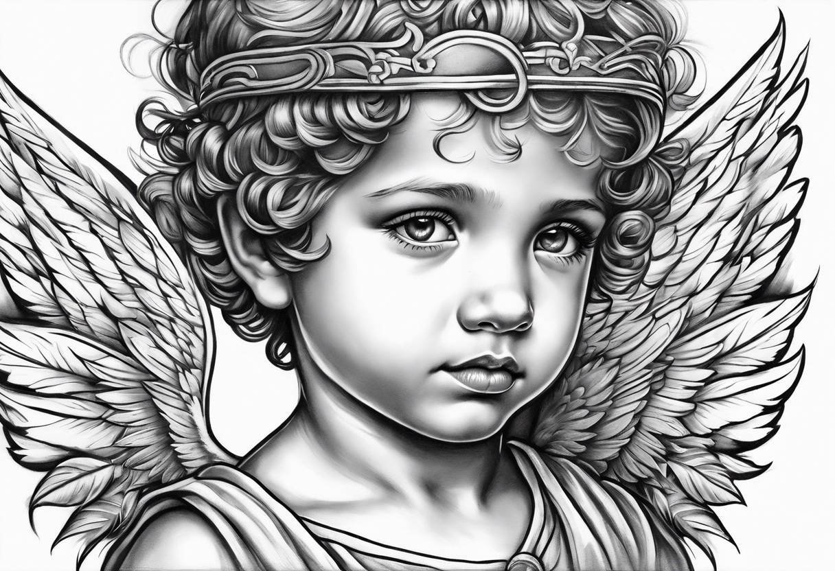 Littl angel kid, roman style tattoo idea