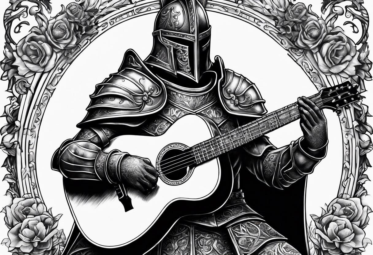 Armor of God knight holding sword and Taylor 
acoustic 
guitar tattoo idea