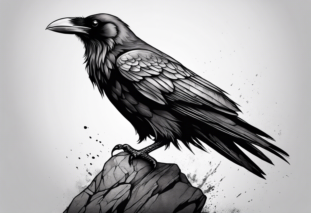 raven perched on rock tattoo idea