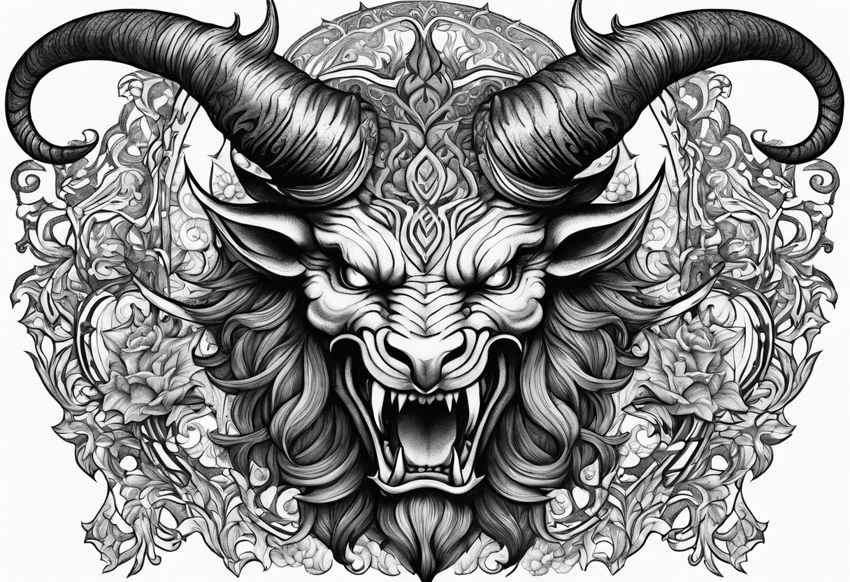 Horned Devil fighting with filigree tattoo idea