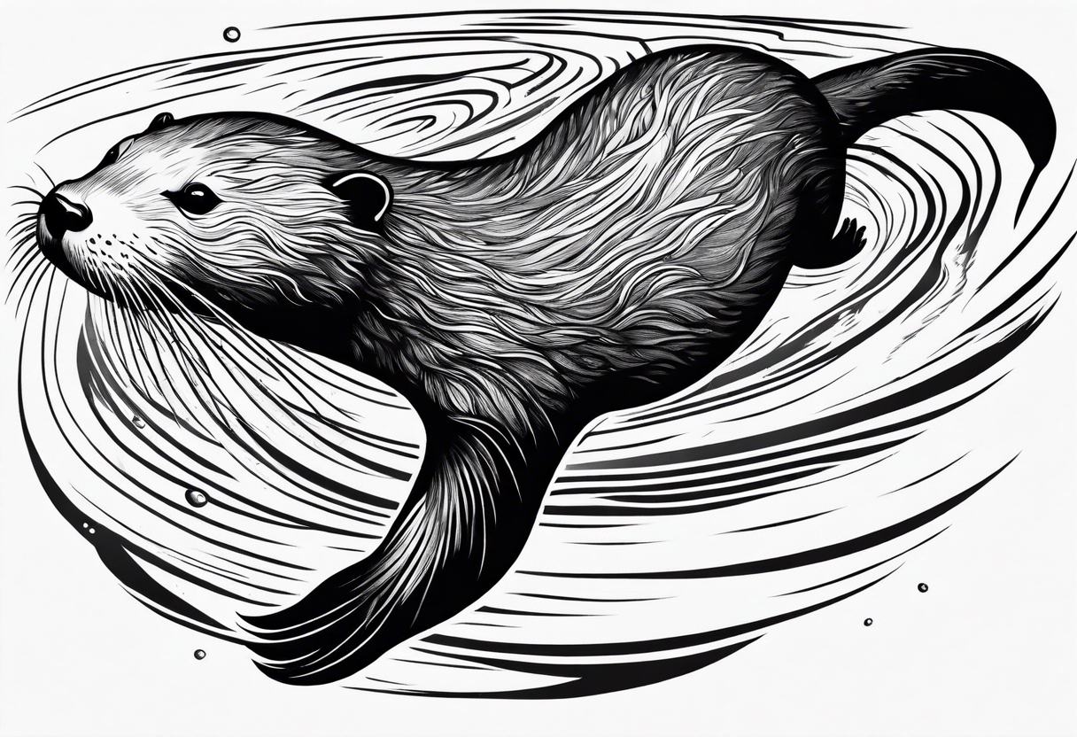 an otter floating on its back with its belly out of the water tattoo idea