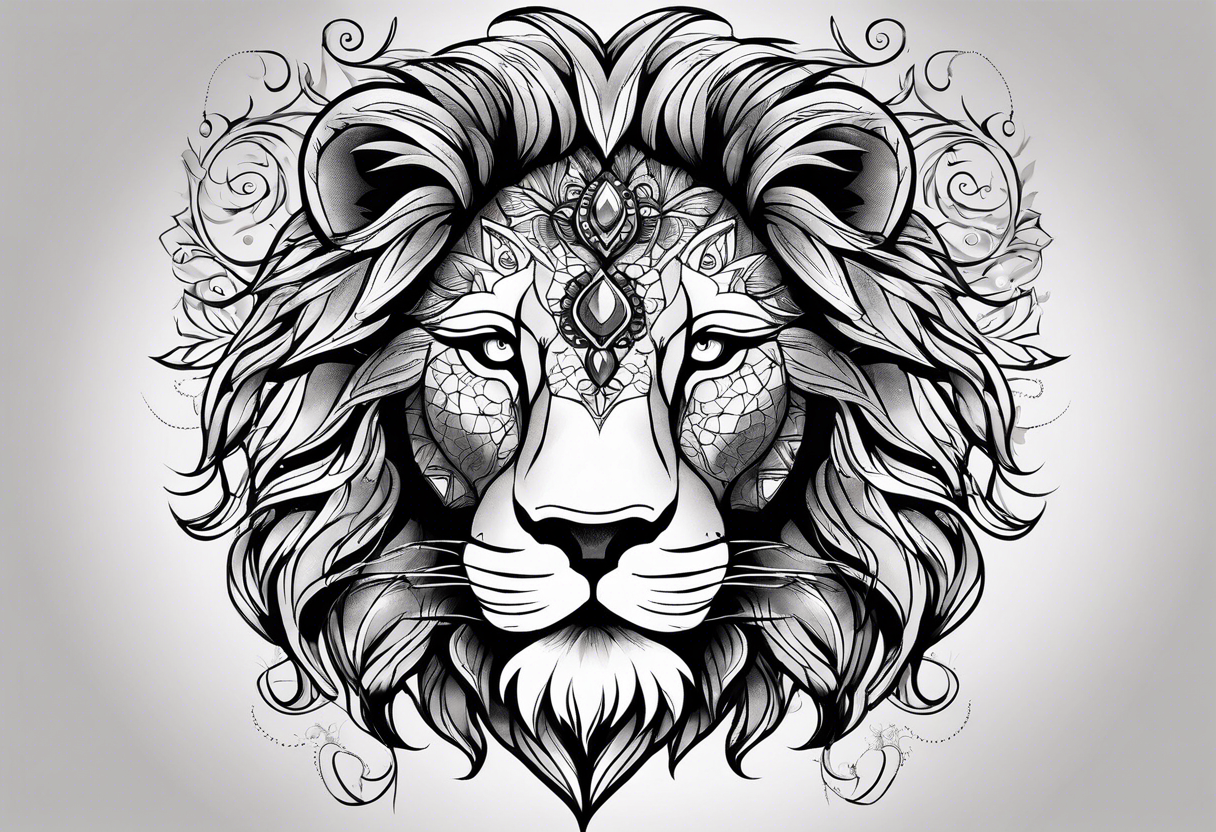 Ornate lion face tattoo idea