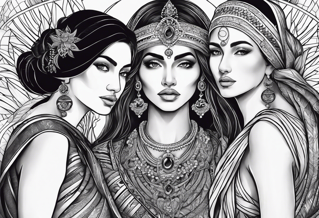 three women, side by side, young, old, middle-aged. women, weavers, godess of desteny. Moirens tattoo idea