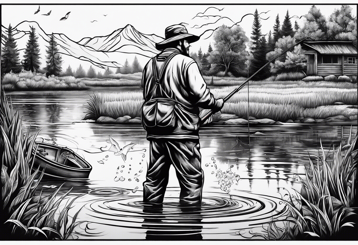 fisherman at the pond tattoo idea