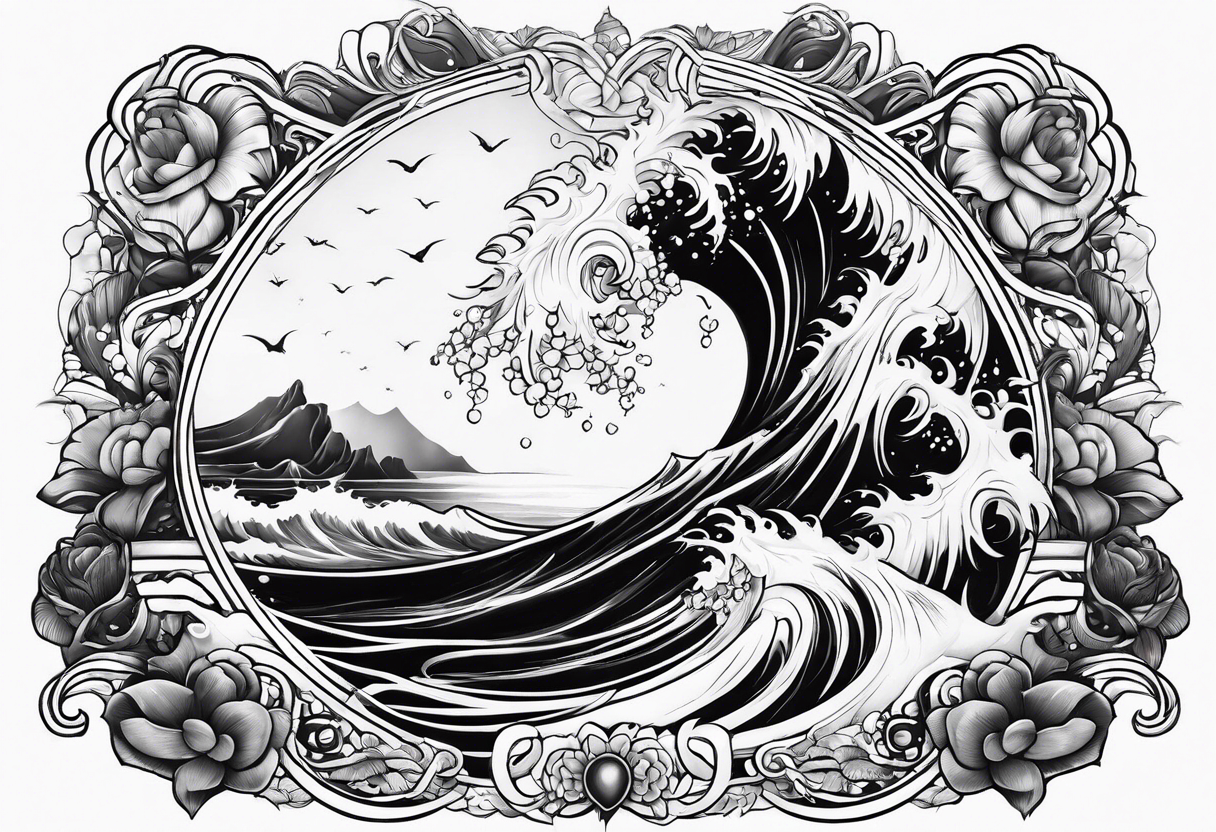 goddess, stormy sea, full length tattoo idea