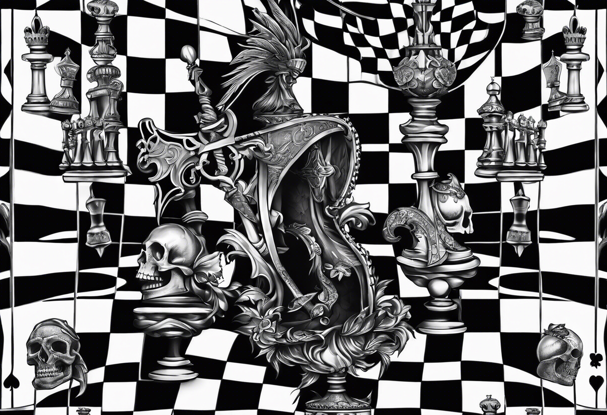 CHESS BOARD WITH KNIGHTS and skulls tattoo idea