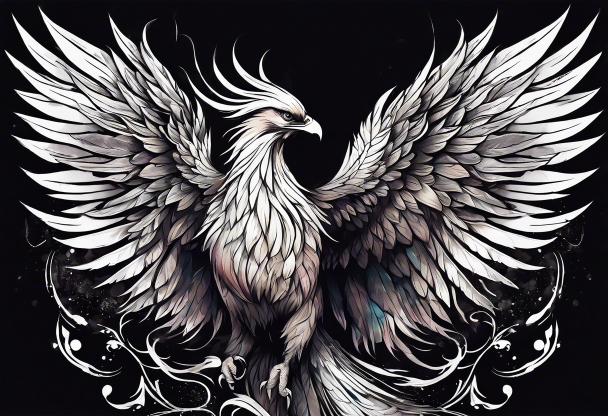 Rising phoenix against dark background, from forearm to shoulder. tattoo idea