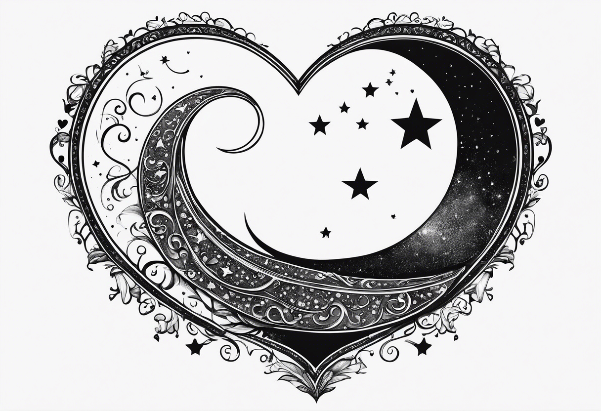 minimalistic Crescent moon with a love heart inside tattoo idea