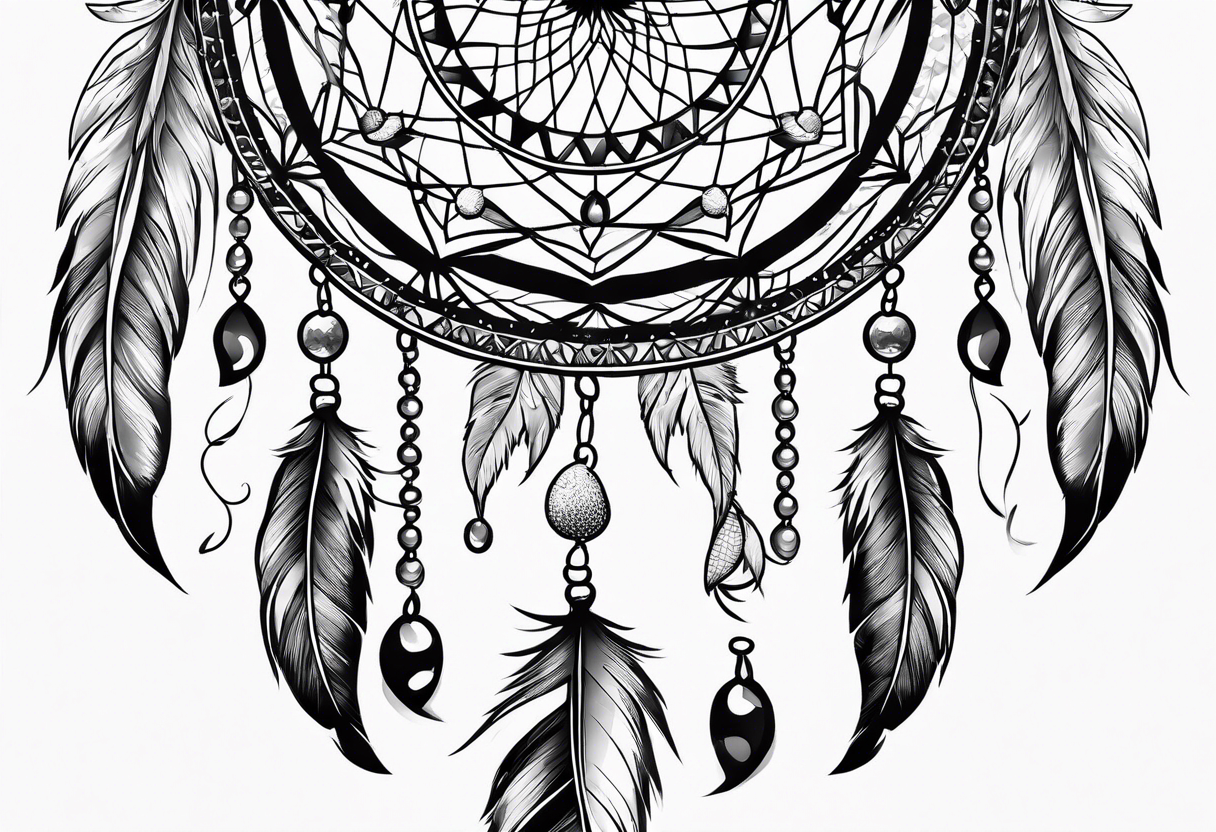 A black and white detailed dream catcher with a lot of shading tattoo idea