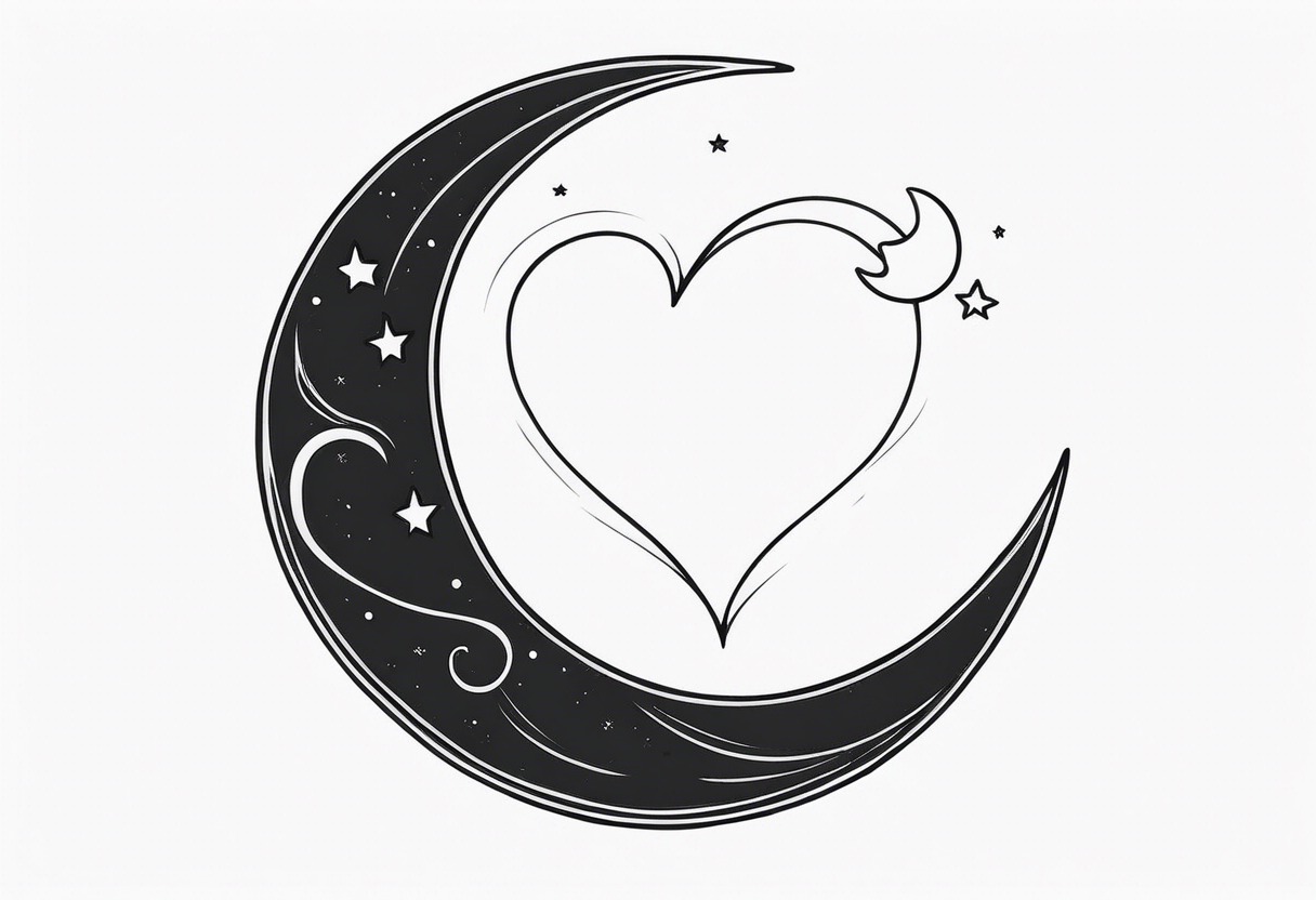 Crescent moon with a love heart inside it tattoo idea