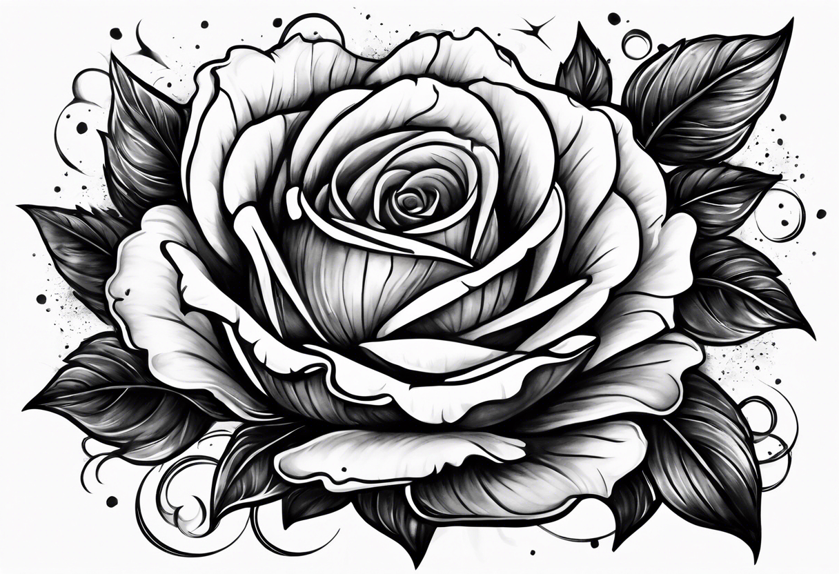 a dark night with a lightening storm outside in a field of roses tattoo idea