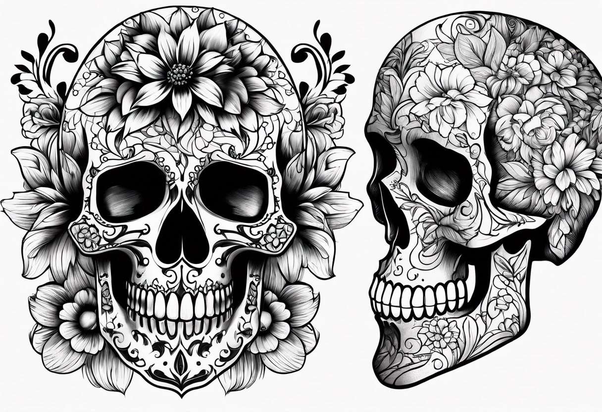 pattern flowers lace skull tattoo idea