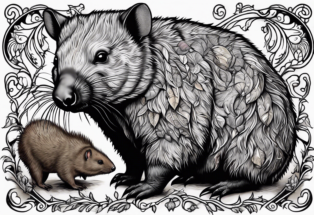 Wombat with a Platypus, an Echidna & a Sugar Glider tattoo idea