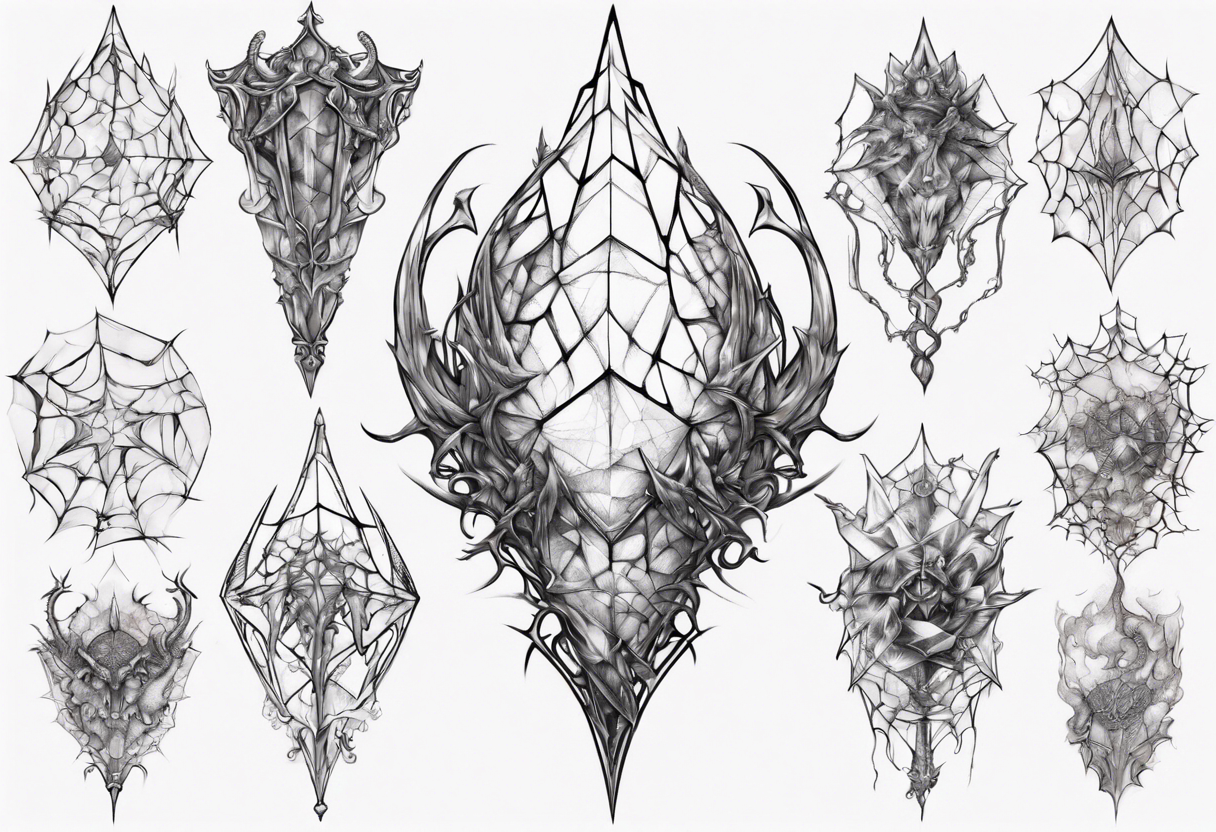 Shattered crystal chalice tangled spiderweb dragon scales tattoo idea