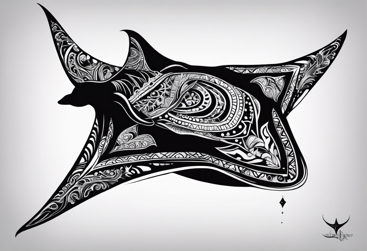 A manta ray with a sea star as a tribal tattoo. A smaller tattoo for female forearm or wrist tattoo idea