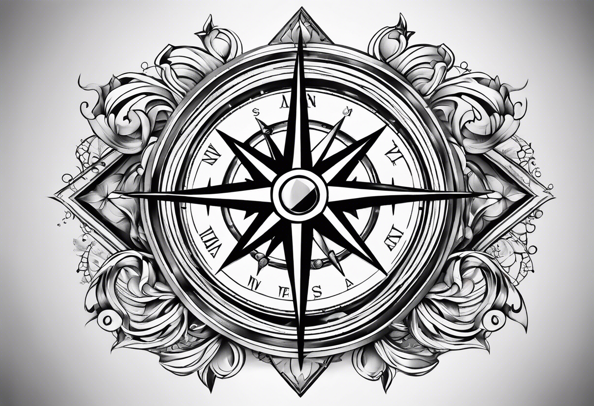 compass surrounded by stars and waves tattoo idea