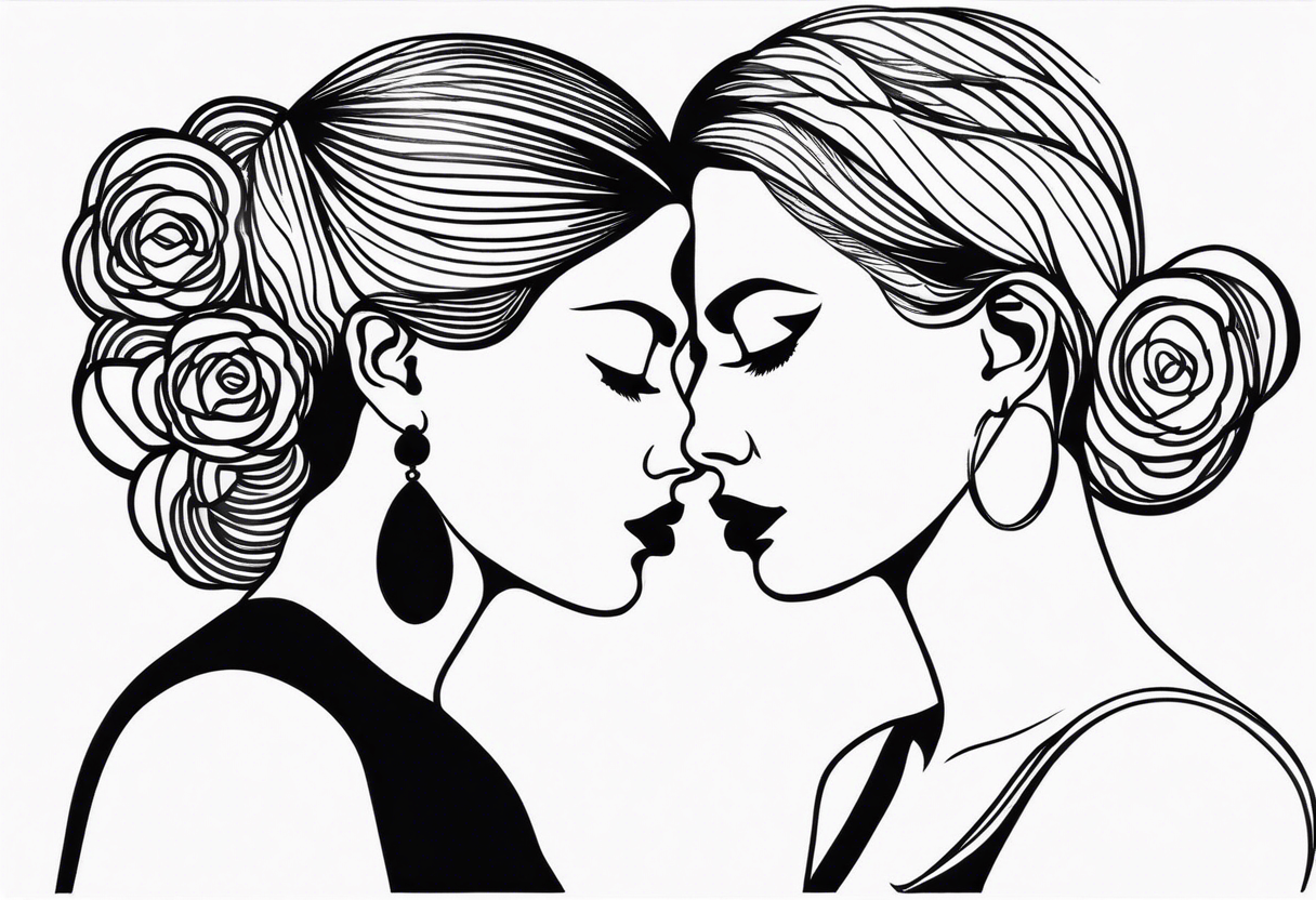 black filled in couple head silhouette woman on right long hair tattoo idea