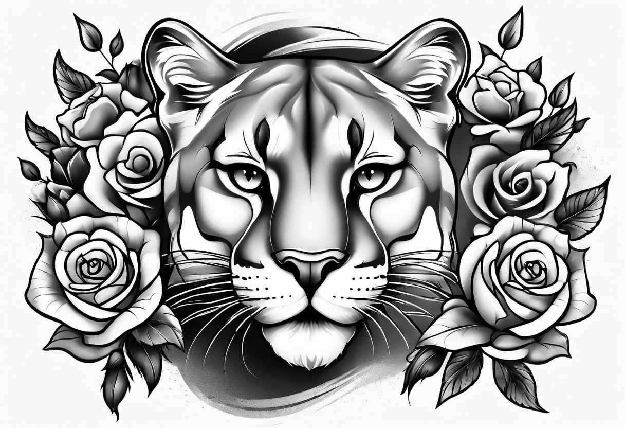 Cougar walking with roses tattoo idea