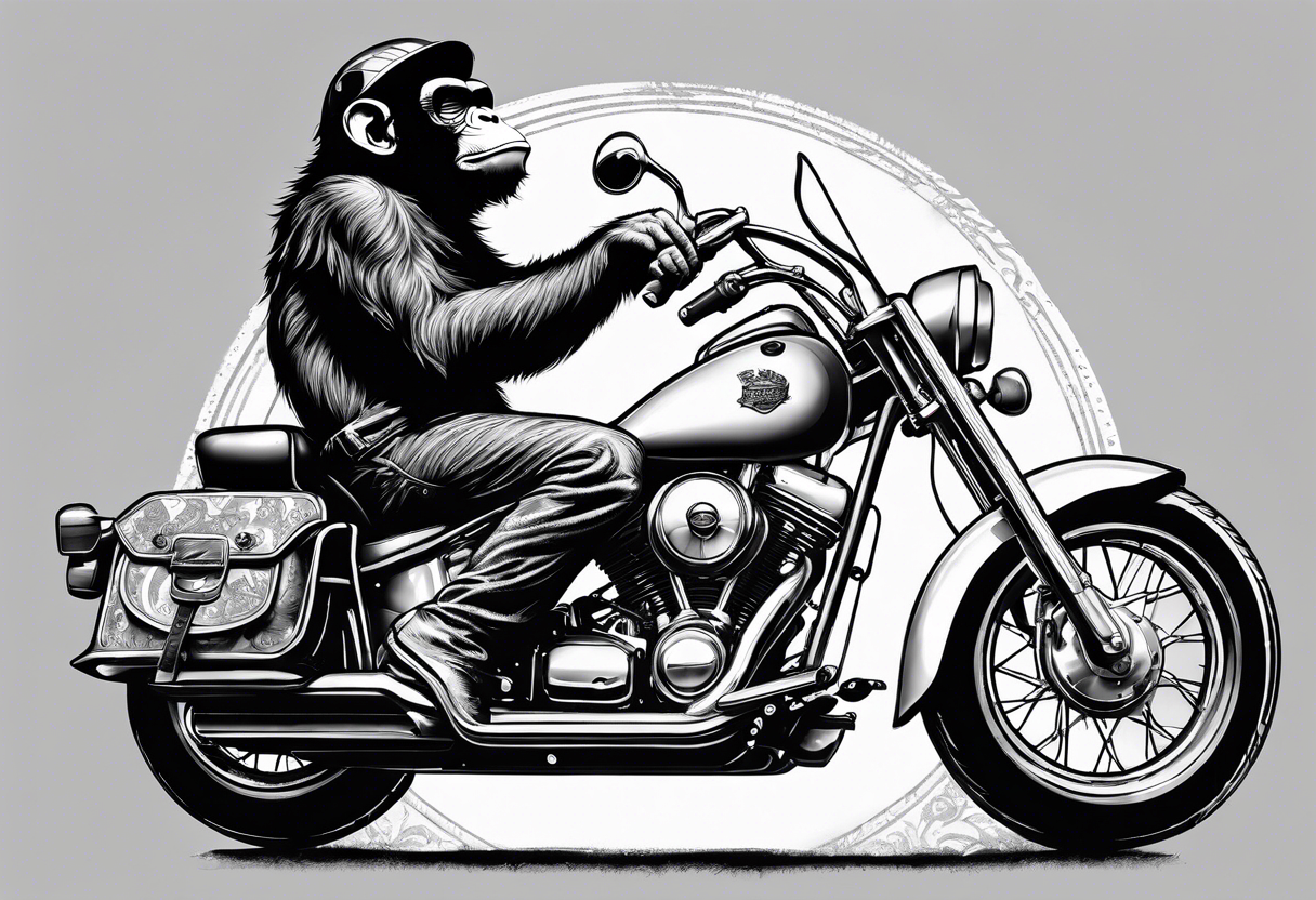 Monkey riding a chopper motorcycle with sunglasses on, a cigarette hanging out of his mouth tattoo idea