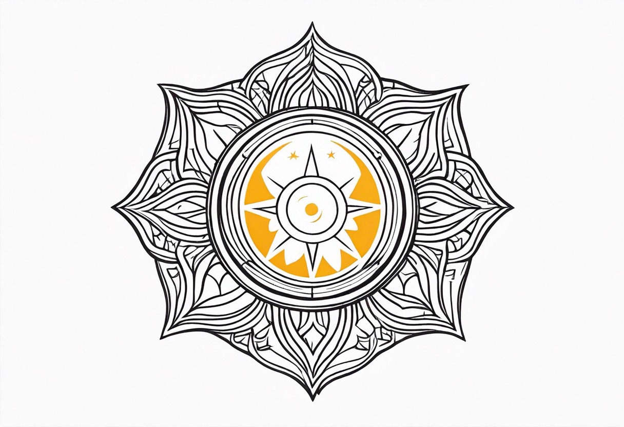 Protective shield with a sun and blond hair tattoo idea