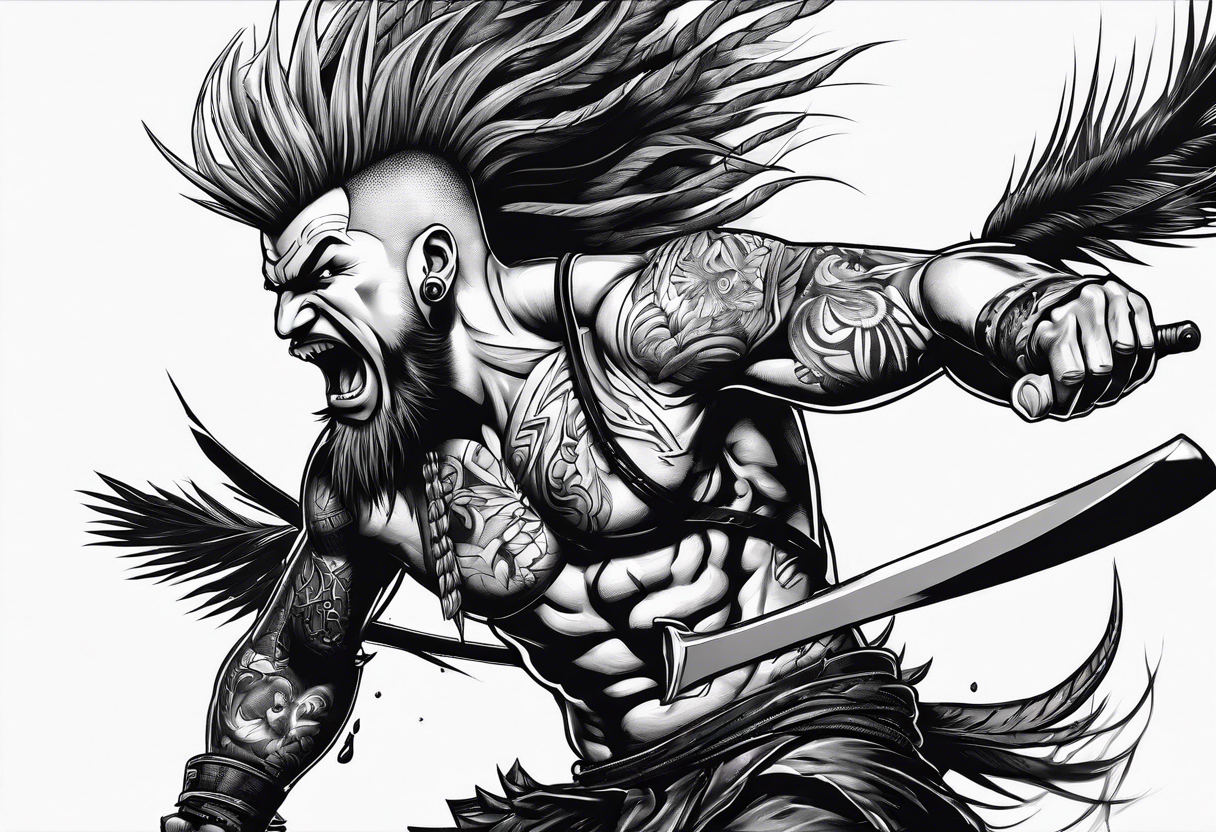 a mad mohawk axeman trying to attack you tattoo idea