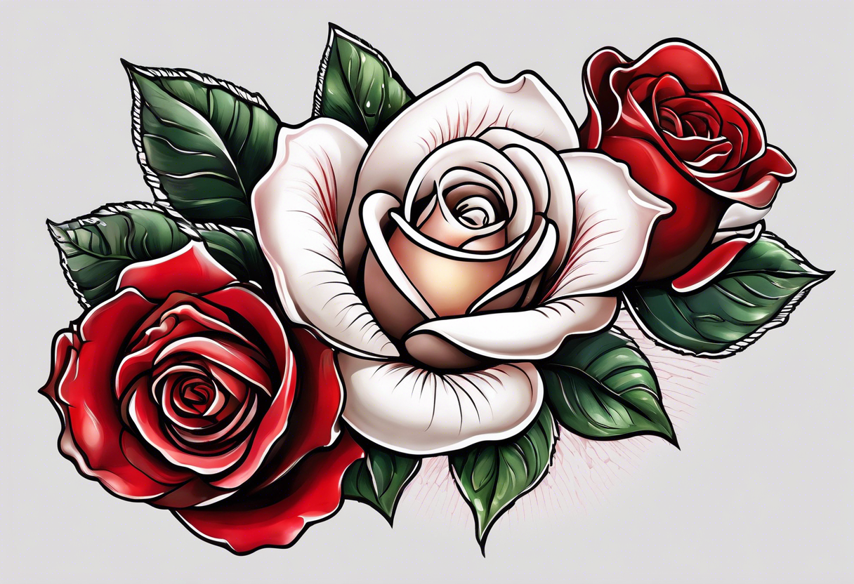 Red rose with a pearl necklace and a seashell tattoo idea