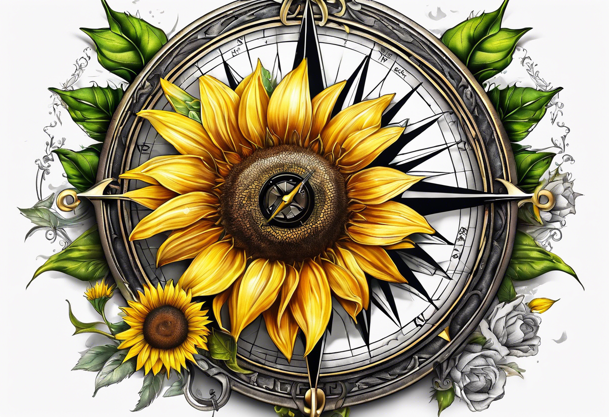 Sunflower and a compass, with the words "To Thine Own Self Be True" tattoo idea