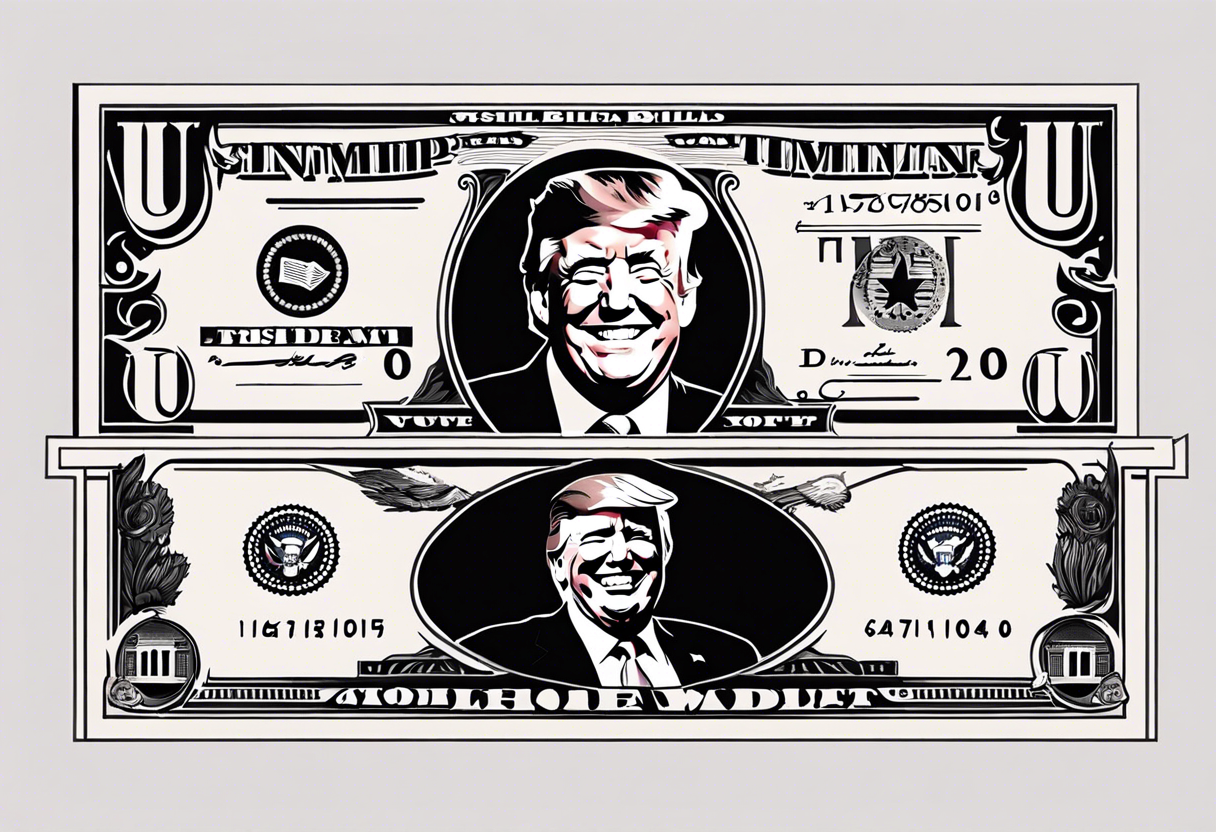 U.S. bills with President Trump laughing. tattoo idea