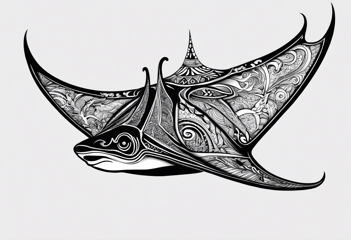 A manta ray with a sea star as a tribal tattoo. A smaller tattoo for female forearm or wrist tattoo idea