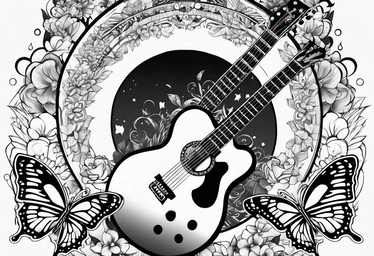 Guitar, butterfly, rainbow, sonic the hedgehog tattoo idea