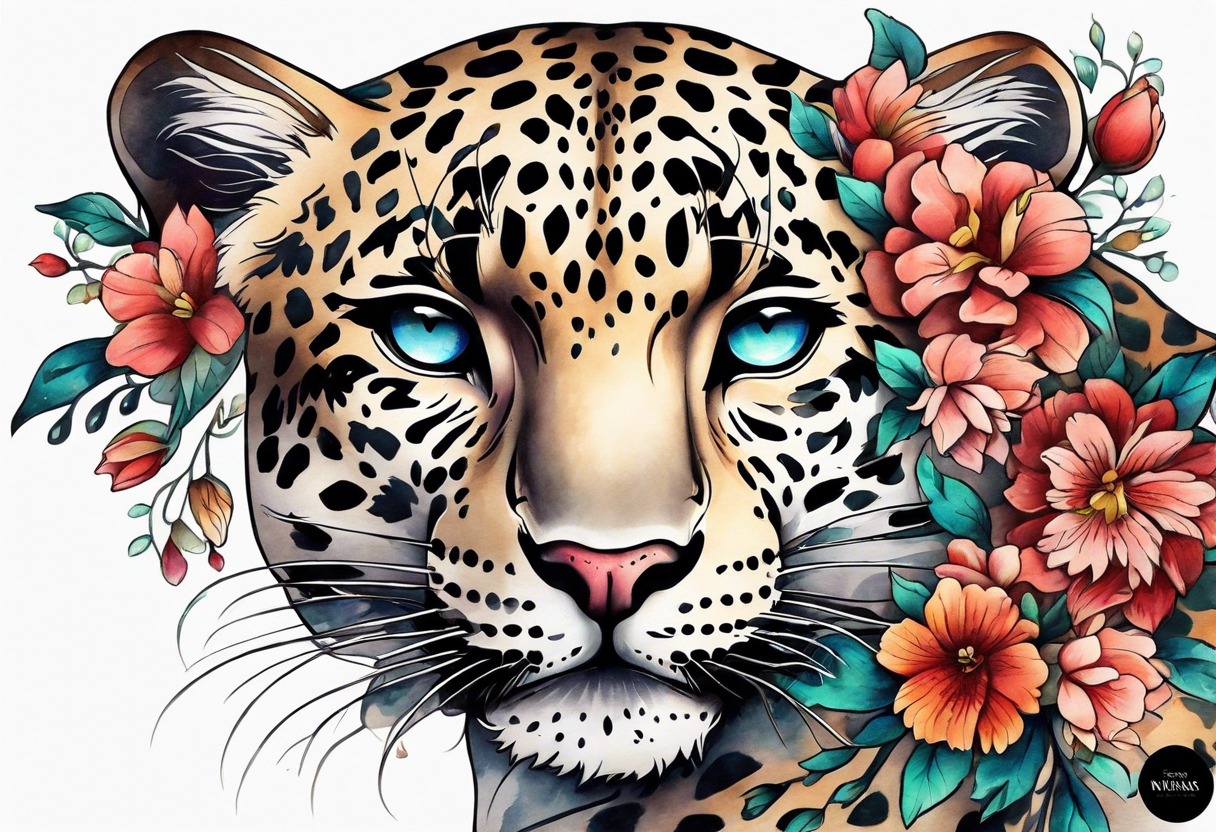 leopard is made out of vintage floral flowers tattoo idea