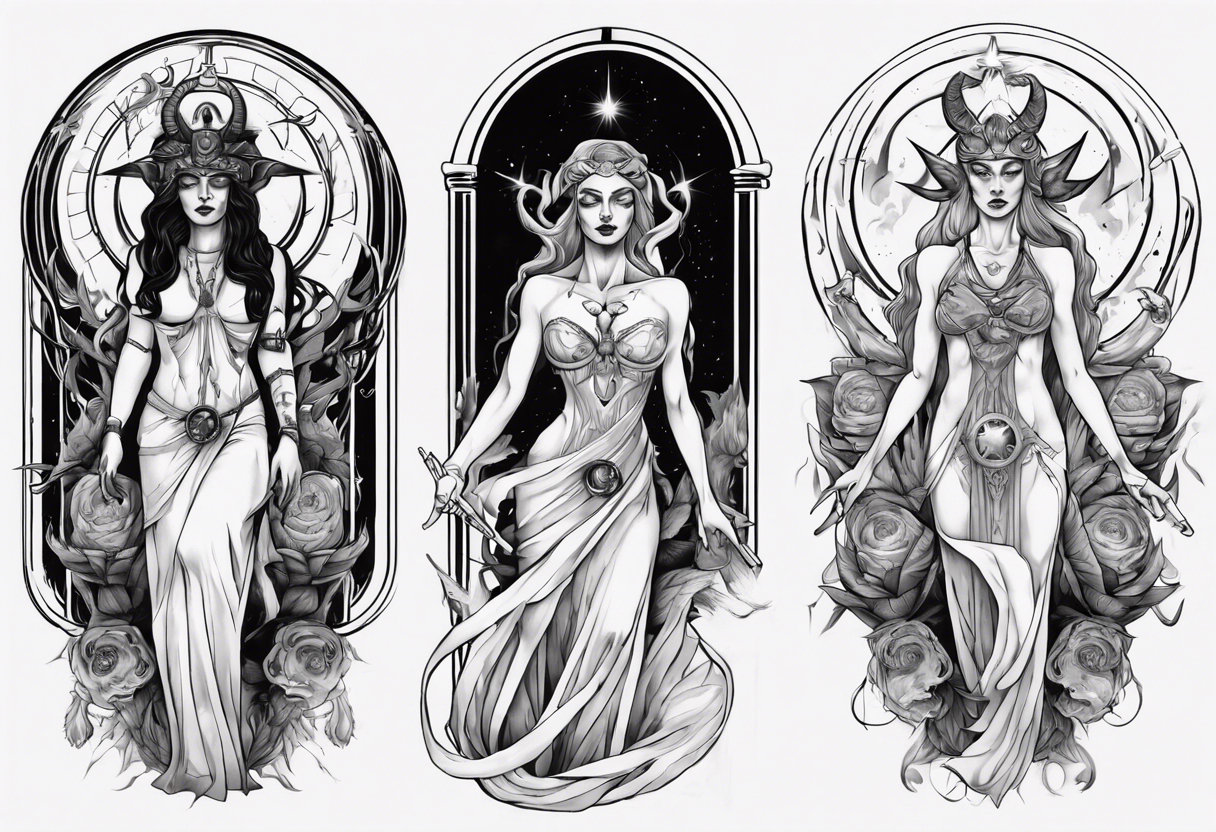 The High Priestesses. Hecate, Artemis and Selene morphing into one body. tattoo idea