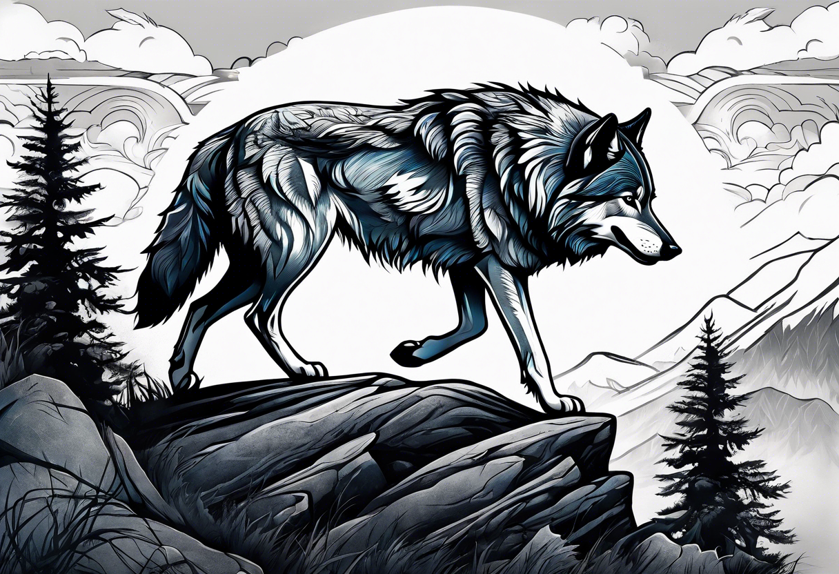 wolf on the hill tattoo idea